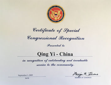 US Congressional Certificate of Recognition for Yi Acupuncture